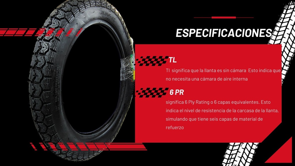 Llanta Moto 6 Capas 3.00-17 6pr Matsuma 190kg 50p