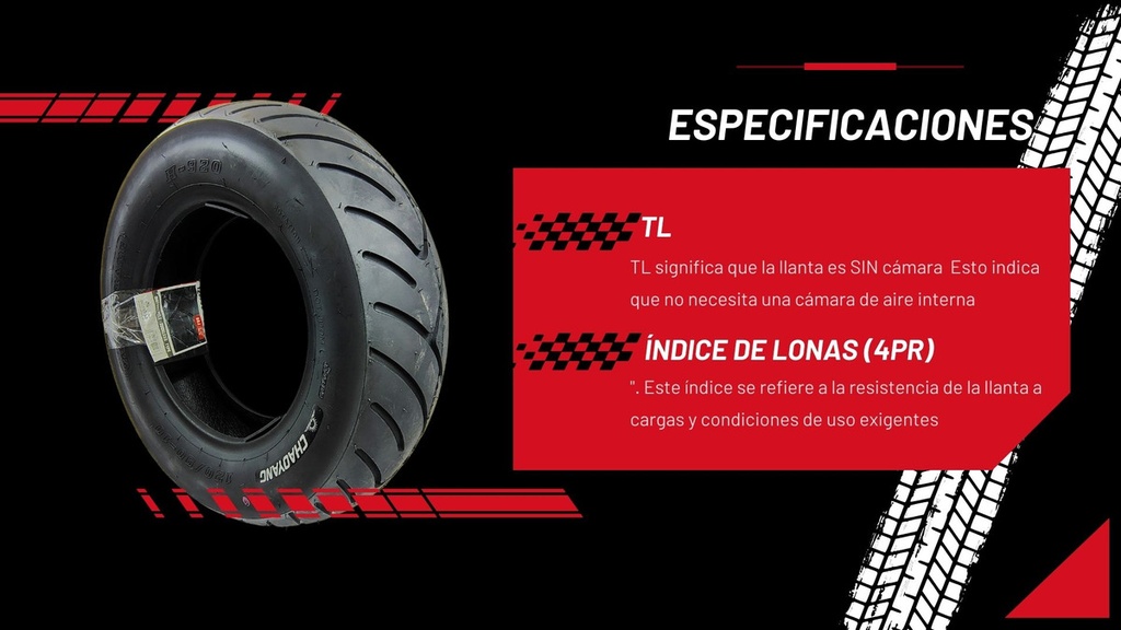 Llanta Moto Chaoyang H-920 120/90-10 Tl 300kg 66j