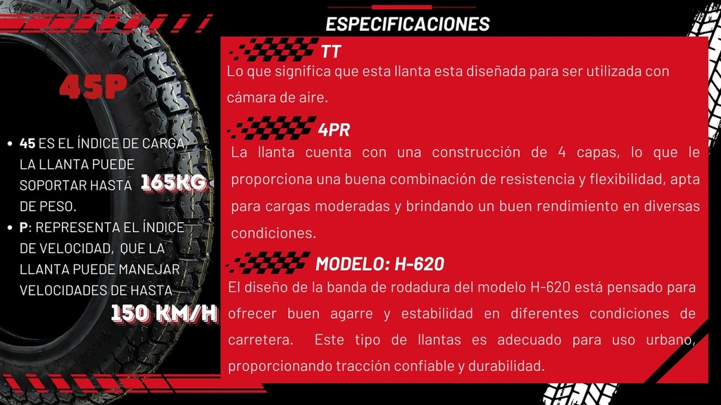 Llanta Moto 3.00-17 Chaoyang 4pr Tt H-620 45p