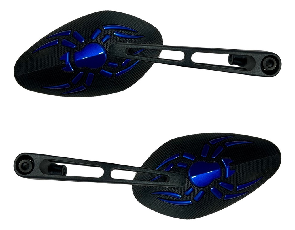 Espejo Retrovisor Moto Universal Diseño Araña Azul