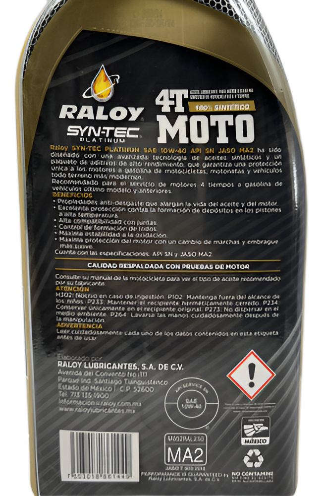 Aceite Raloy Para Moto Sintetico 100%  4 Tiempos 10w-40 1l