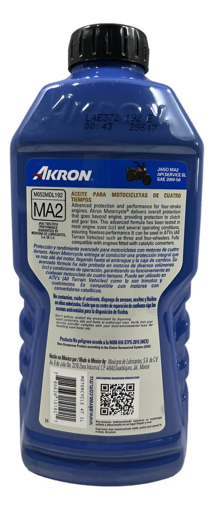 Aceite Mineral Akron Moto 20w50 4t - 1l