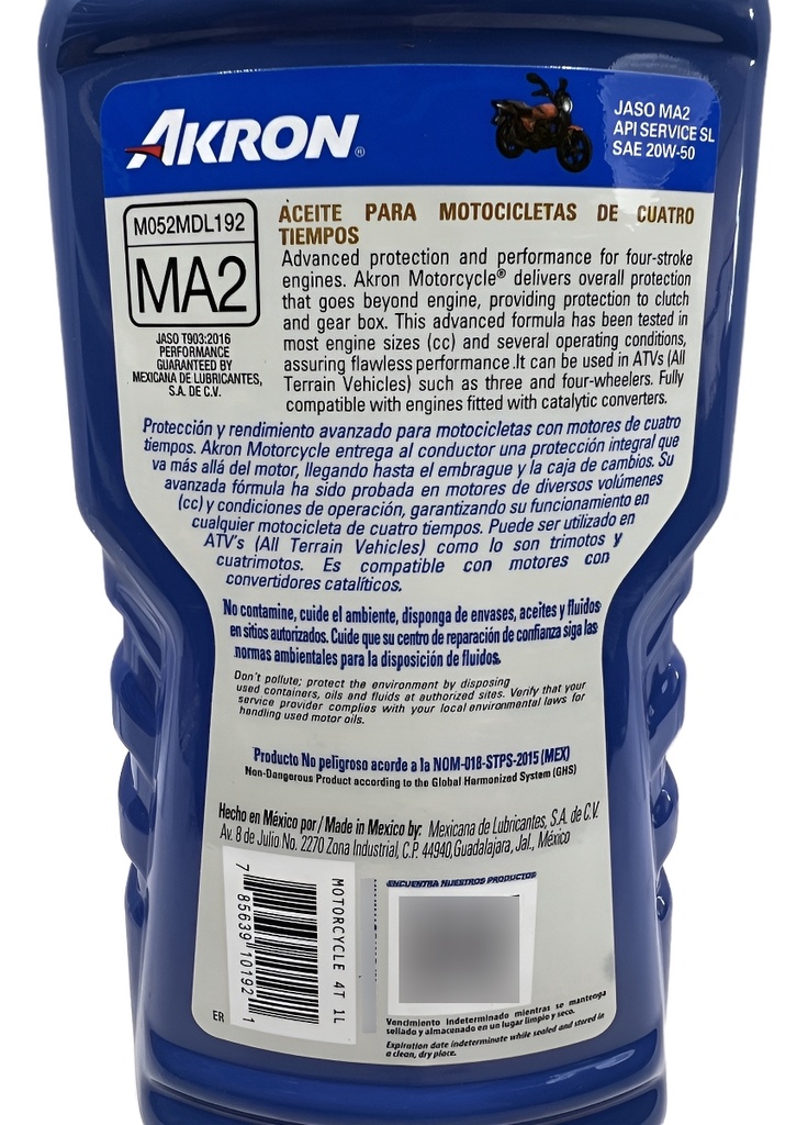 Aceite Mineral Akron Moto 20w50 4t - 1l