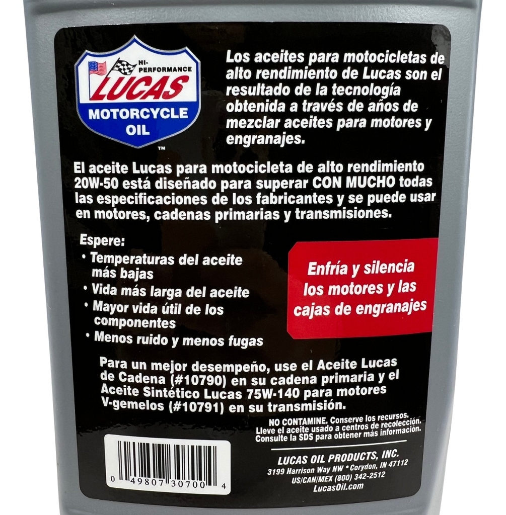 Aceite Moto Lucas Alto Rendimiento  20w-50 946ml