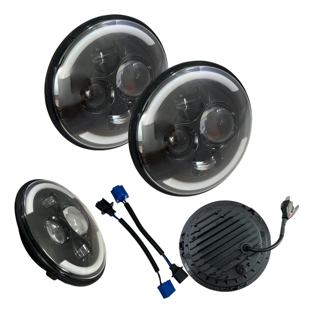 Par Faro Delantero 7  Redondo Led Ojo Angel Lupa 6500*2