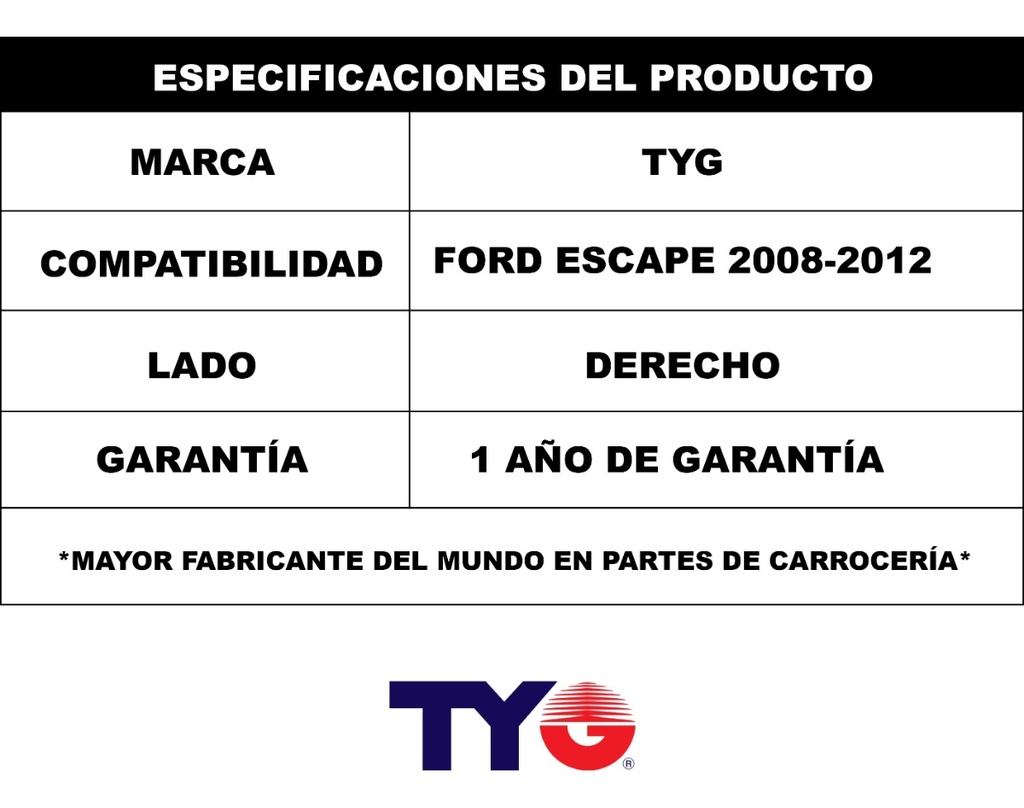 Salpicadera Ford Escape 2008 2009 2010 2011 2012 Tyi