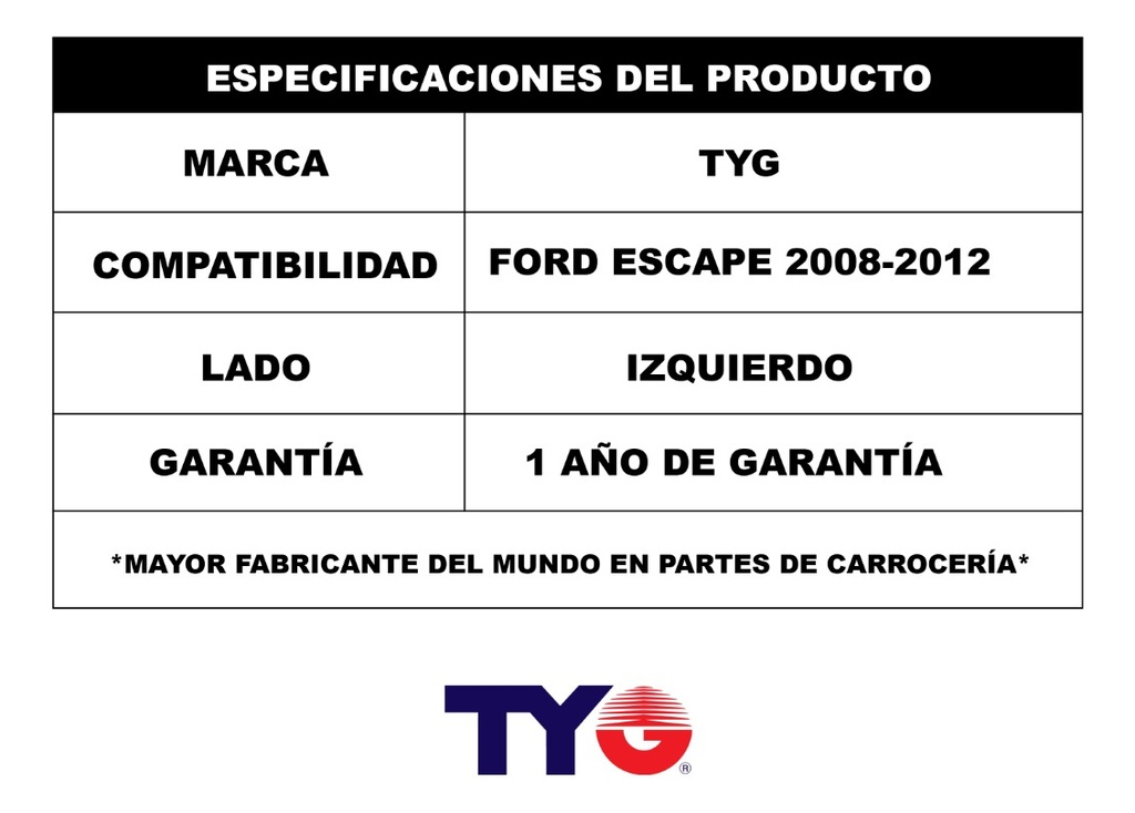 Salpicadera Ford Escape 2008 2009 2010 2011 2012 Tyi