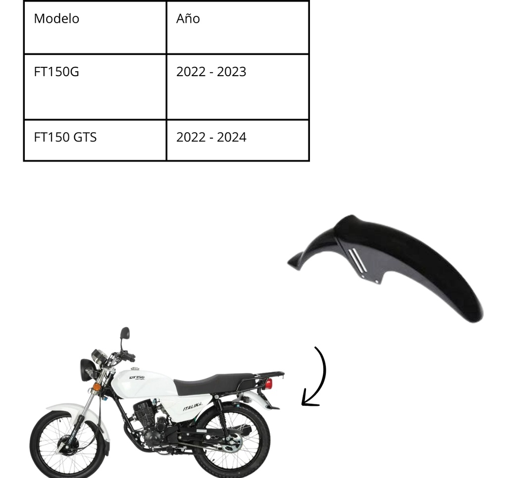 Salpicadera Delantera  Negro Moto Italika Ft150g,ft150 Gts