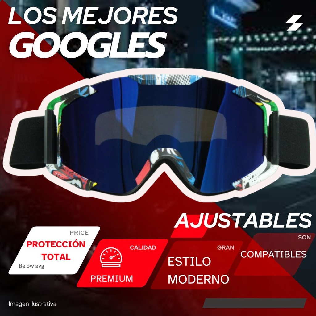 Goggles Para Moto Premium Racing Goggles Lente Rojo