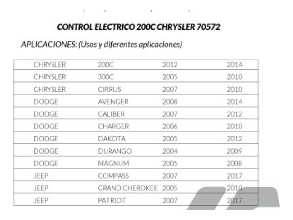 Control Electrico 200c Chrysler, Dodge  04-17 13 Pins