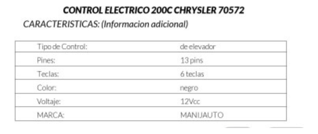 Control Electrico 200c Chrysler, Dodge  04-17 13 Pins