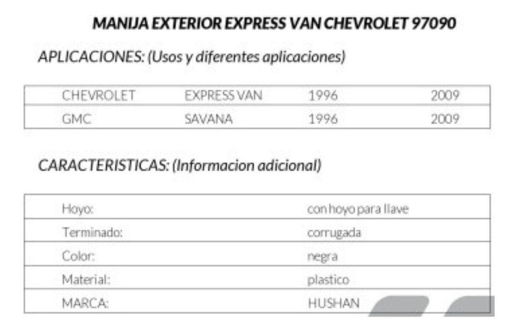 Manija Exterior Cv Express Van/ Gmc Savana 1996-2009 Hu Negr