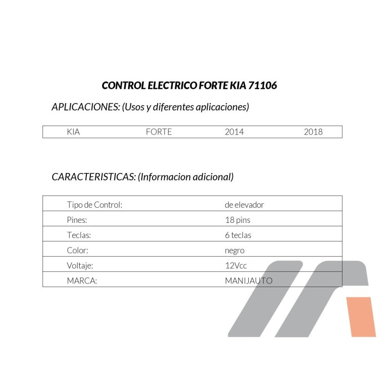 CONTROL MAESTRO KIA FORTE 14-18