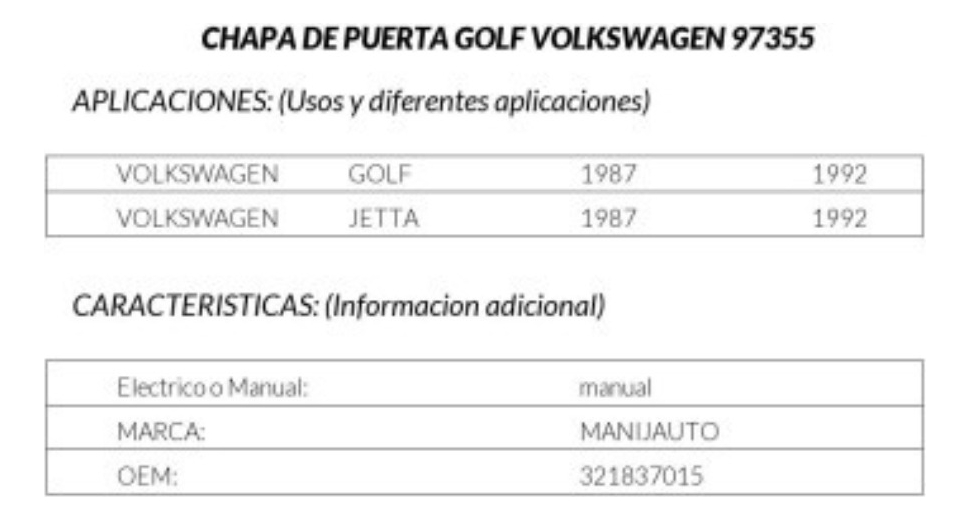 Cerradura Chapa Puerta Delantera Vw Golf/ Jetta 87-92 Izq