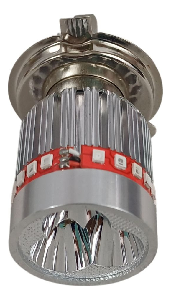 Foco Moto Base  H4 3 Led Blanco Efecto Rojo Y Azul