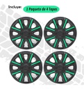 Tapon Polvera Rin 15 Abs Sport Tuning Negro-verde 4 Piezas