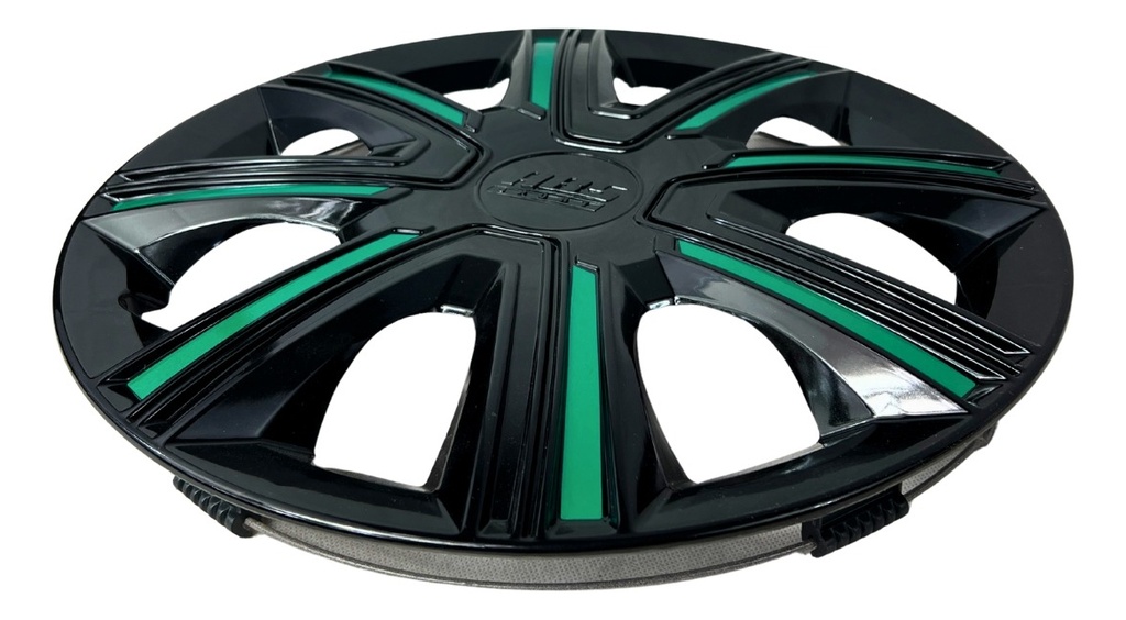 Tapon Polvera Rin 15 Abs Sport Tuning Negro-verde 4 Piezas