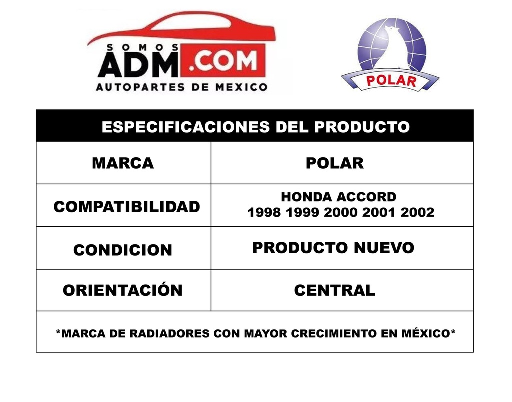 RADIADOR HD ACCORD 98-02 L4 2.3 LTS AUTO