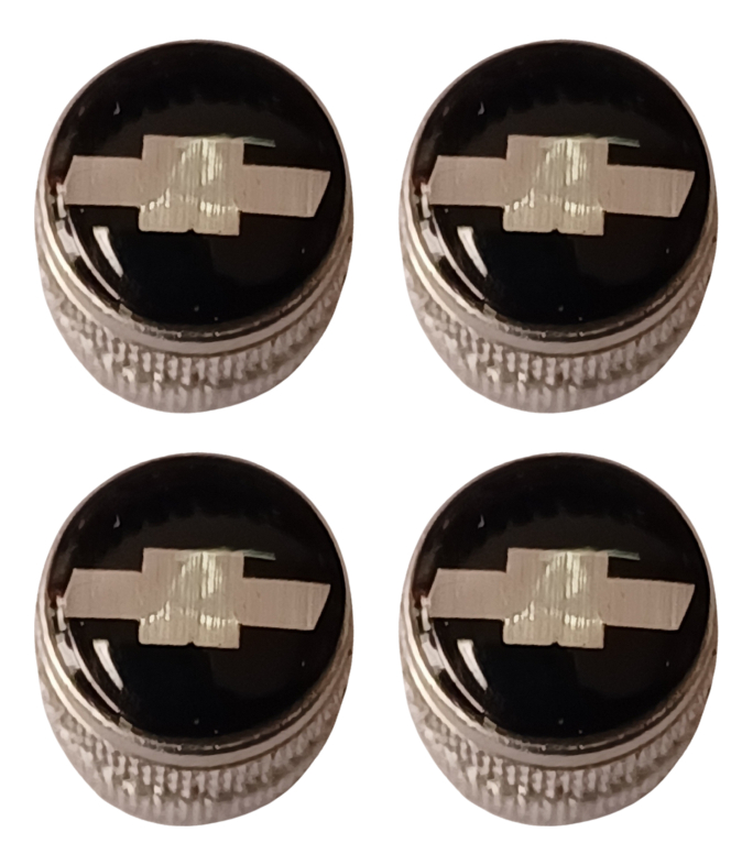 TAPON VALVÚLA DISEÑO CHEVROLET NEGRO PLATA