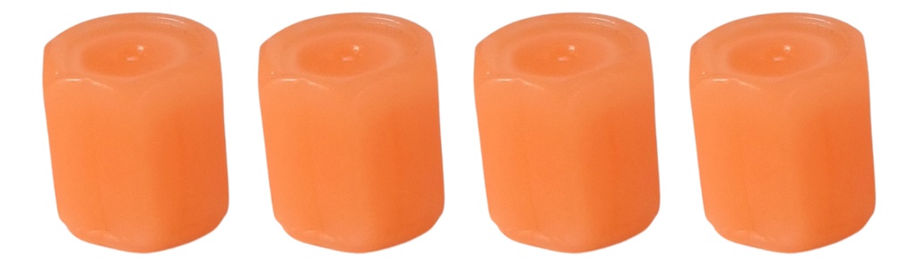 TAPON DE VALVULA DE PLASTICO LUZ NOCTURNA COLOR NARANJA 4 PZAS