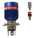 FOCO MOTO BASE PLATA H4 3 LED BLANCO EFECTO AZUL Y ROJO