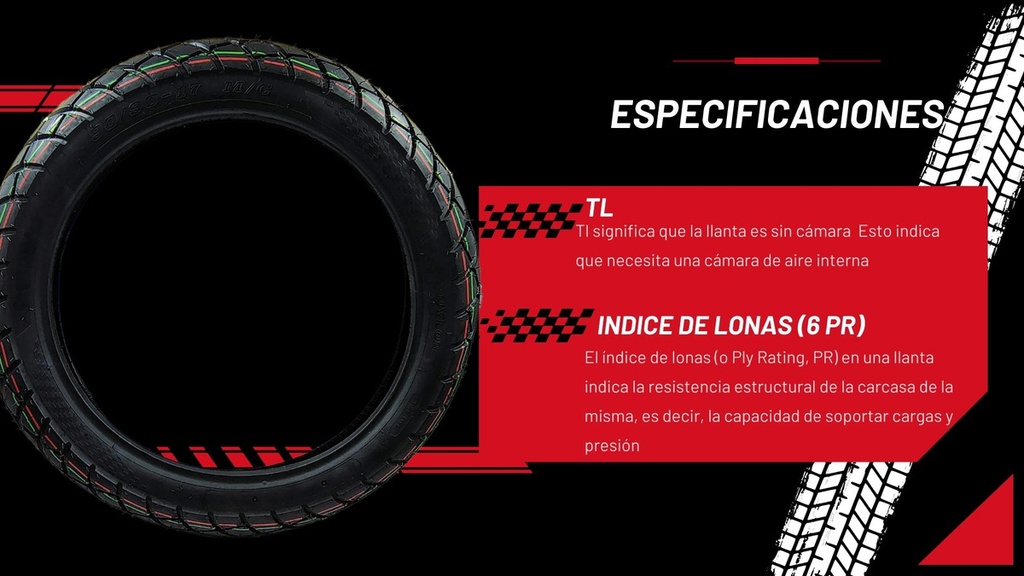 LLANTA MOTO 100/90-18 TL 6PR E049A