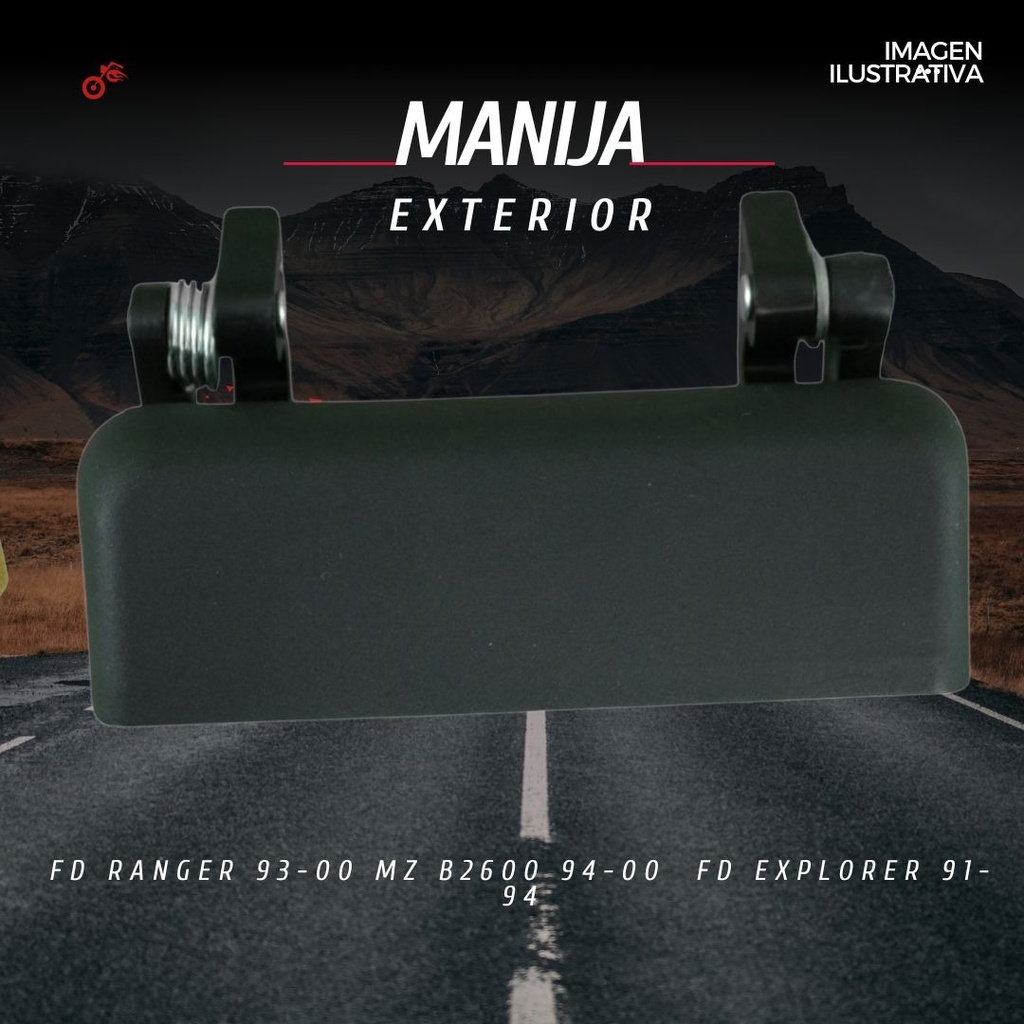 MANIJA EXTERIOR FD RANGER 93-00  MZ B2600 94-00  FD EXPLORER 91-94  CORRUGADA NEGRA PLASTICO HUSHAN Izquierdo Delantera/Trasera  