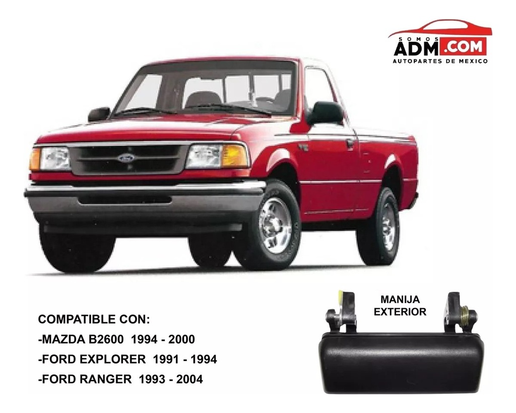 MANIJA EXTERIOR FD RANGER 93-00  MZ B2600 94-00  FD EXPLORER 91-94  CORRUGADA NEGRA PLASTICO HUSHAN Izquierdo Delantera/Trasera  