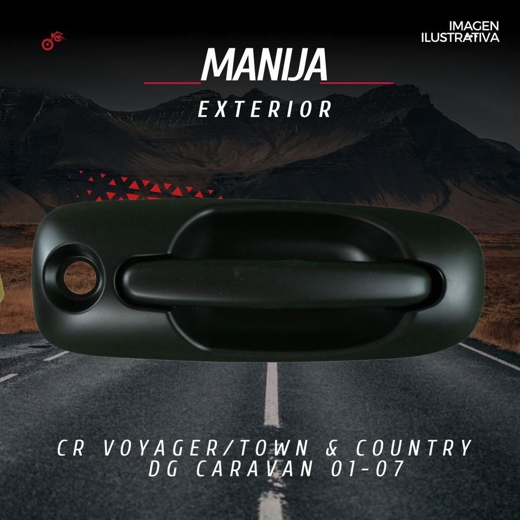 MANIJA EXTERIOR CHRYSLER VOYAGER/TOWN & COUNTRY  DODGE CARAVAN 01-07  CON HOYO PARA LLAVE LISA PARA PINTAR NEGRA PLASTICO HUSHAN Izquierdo Delantera