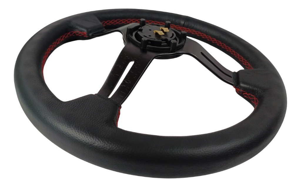 VOLANTE DE PIEL NEGRO BRONX 3 RAYAS HOJA MAPLE