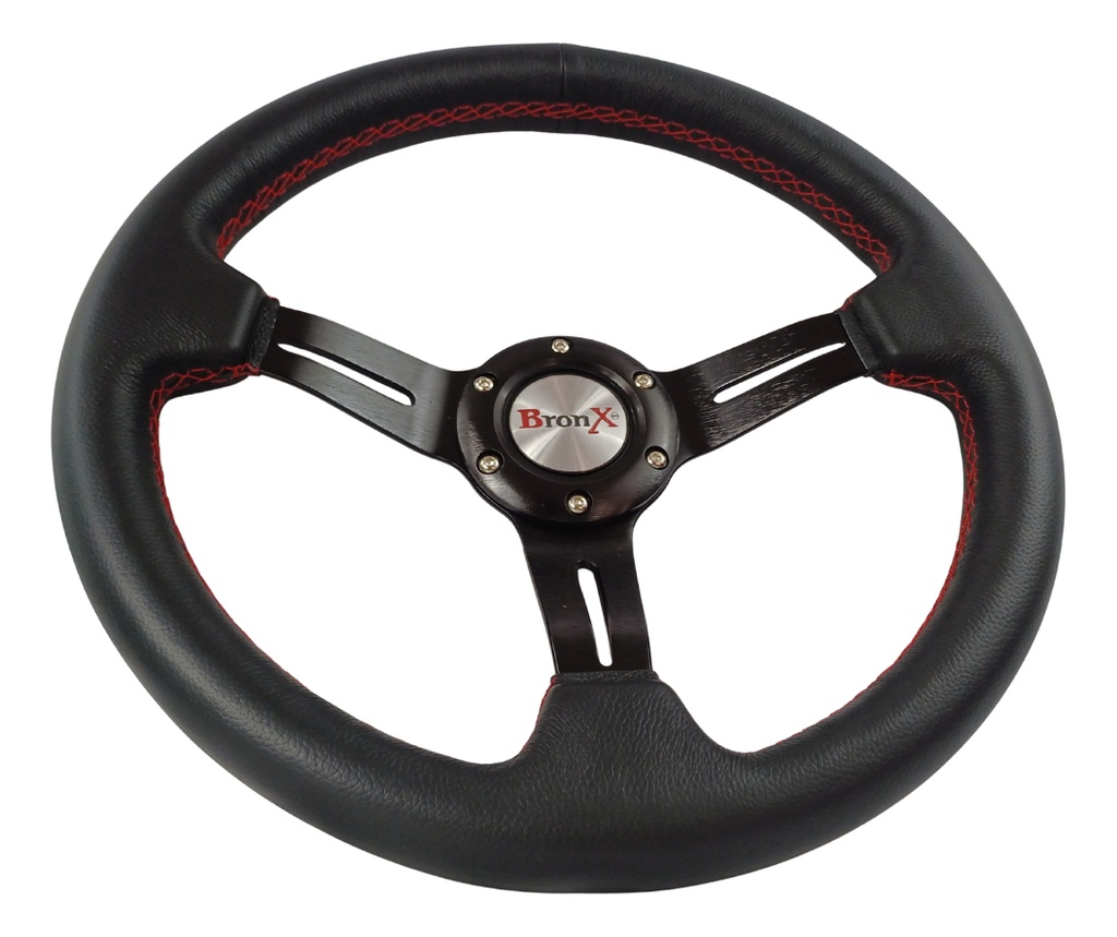 VOLANTE DE PIEL NEGRO BRONX 3 RAYAS HOJA MAPLE