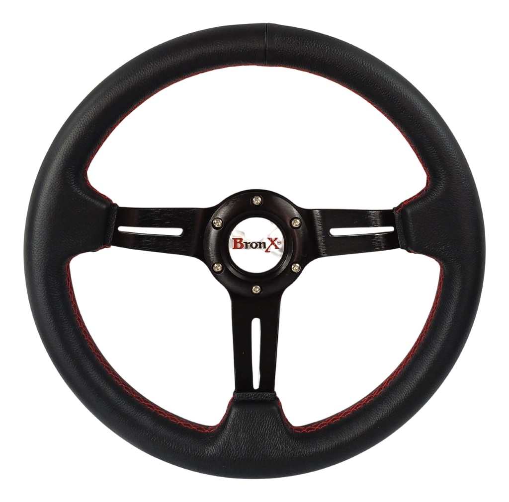 VOLANTE DE PIEL NEGRO BRONX 3 RAYAS HOJA MAPLE