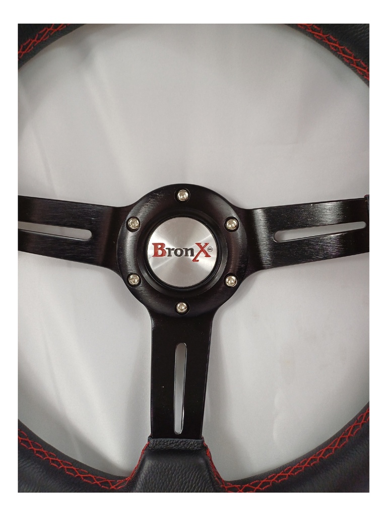 VOLANTE DE PIEL NEGRO BRONX 3 RAYAS HOJA MAPLE