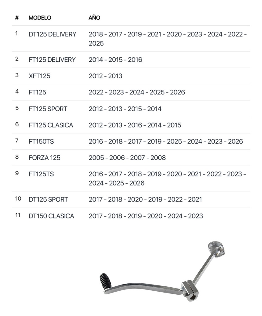 PEDAL CAMBIOS DT125 CLASICA,DT125 DELIVERY,DT