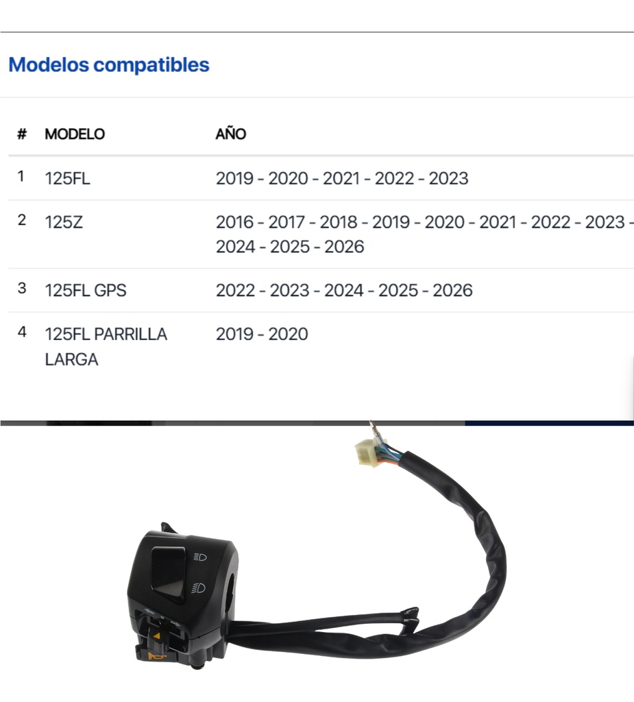 CONJUNTO MANDO IZQUIERDO ORIGINAL ITALIKA  125Z, 125ZH, 125FL, 125FLPL