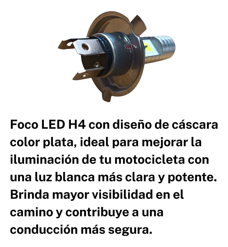 FOCO MOTO LED H4 CASCARA PLATA LUZ BLANCO