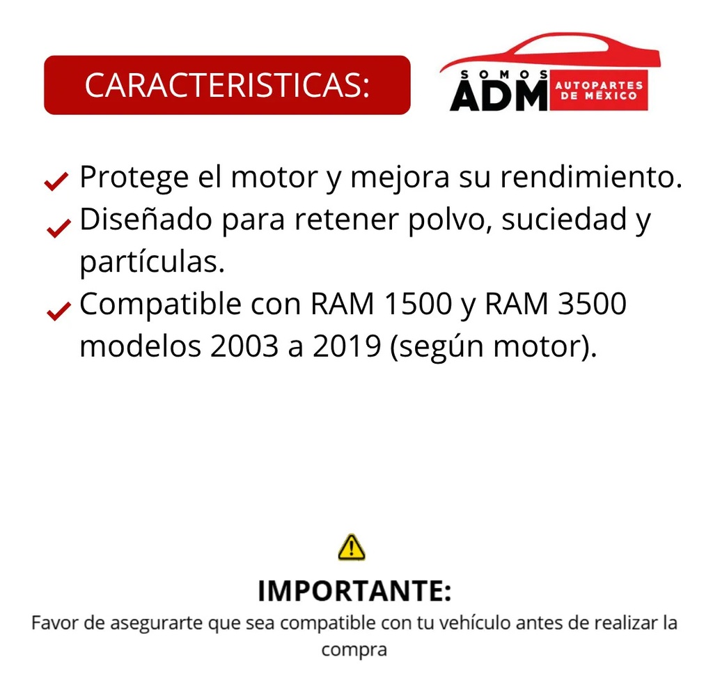 FILTRO AIRE CHRY RAM 1500 3500 2003-2019