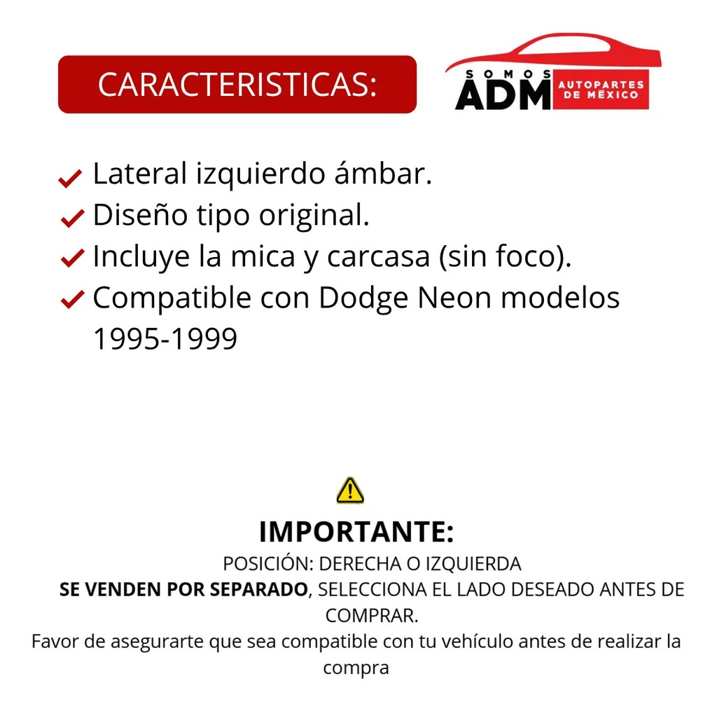 CUARTO LATERAL AMBAR DG NEON 95-99 S/FOCO NACIONAL IZQ