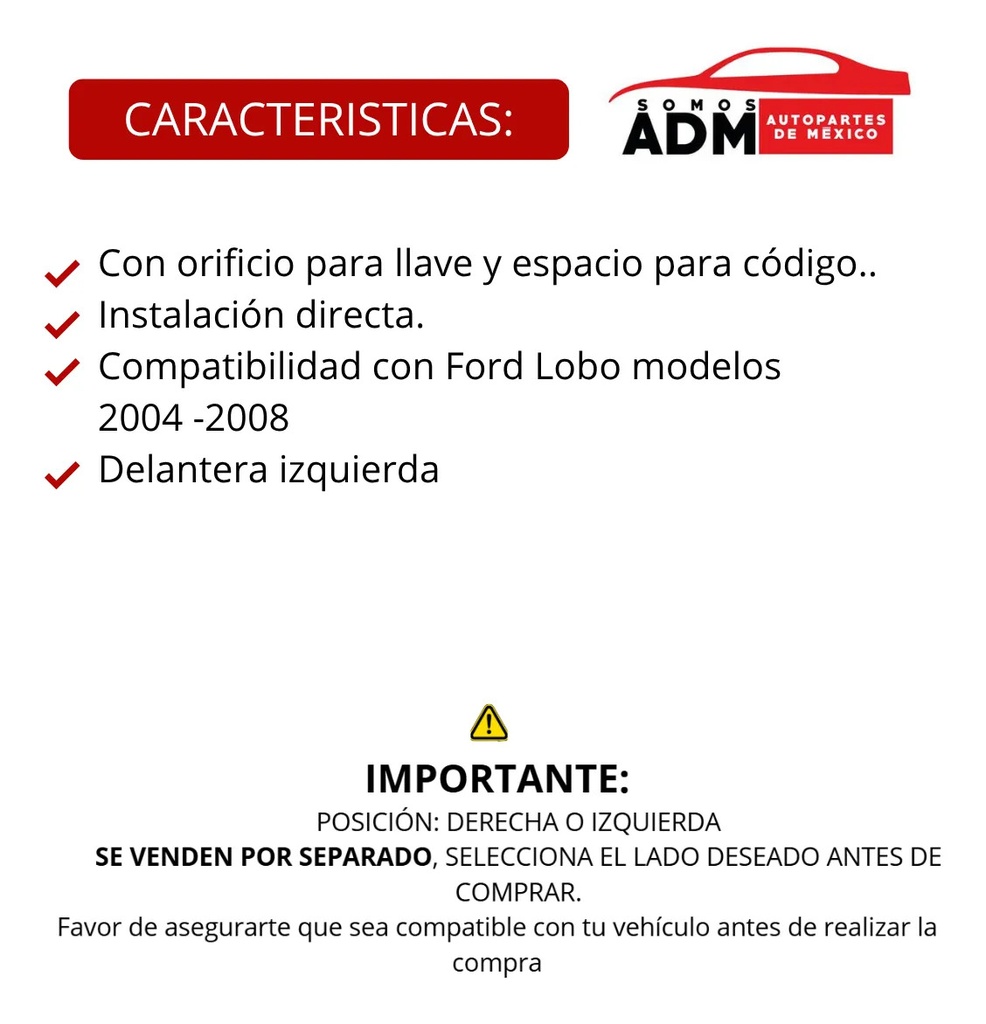 MANIJA EXTERIOR FD LOBO 04-08  CON HOYOS PARA LLAVE Y CODIGO  CORRUGADA NEGRA PLASTICO HUSHAN Izquierdo Delantera  
