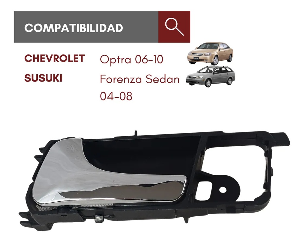 MANIJA INTERIOR CV OPTRA 06-10  SZ FORENZA SEDAN 04-08  NEGRA/CROMO PLASTICO HUSHAN Izquierdo Delantera/Trasera  