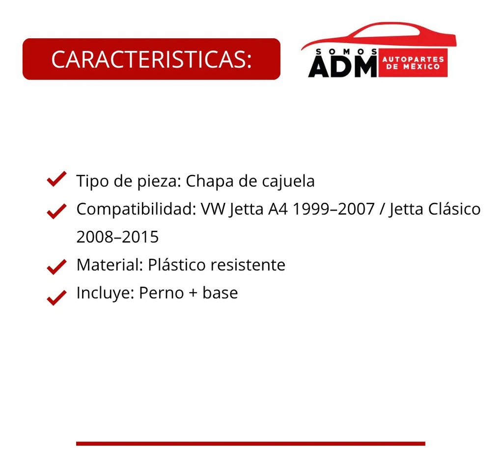 Chapa De Cajuela Volkswagen Jetta A4 99-07/ Clasico 08-15