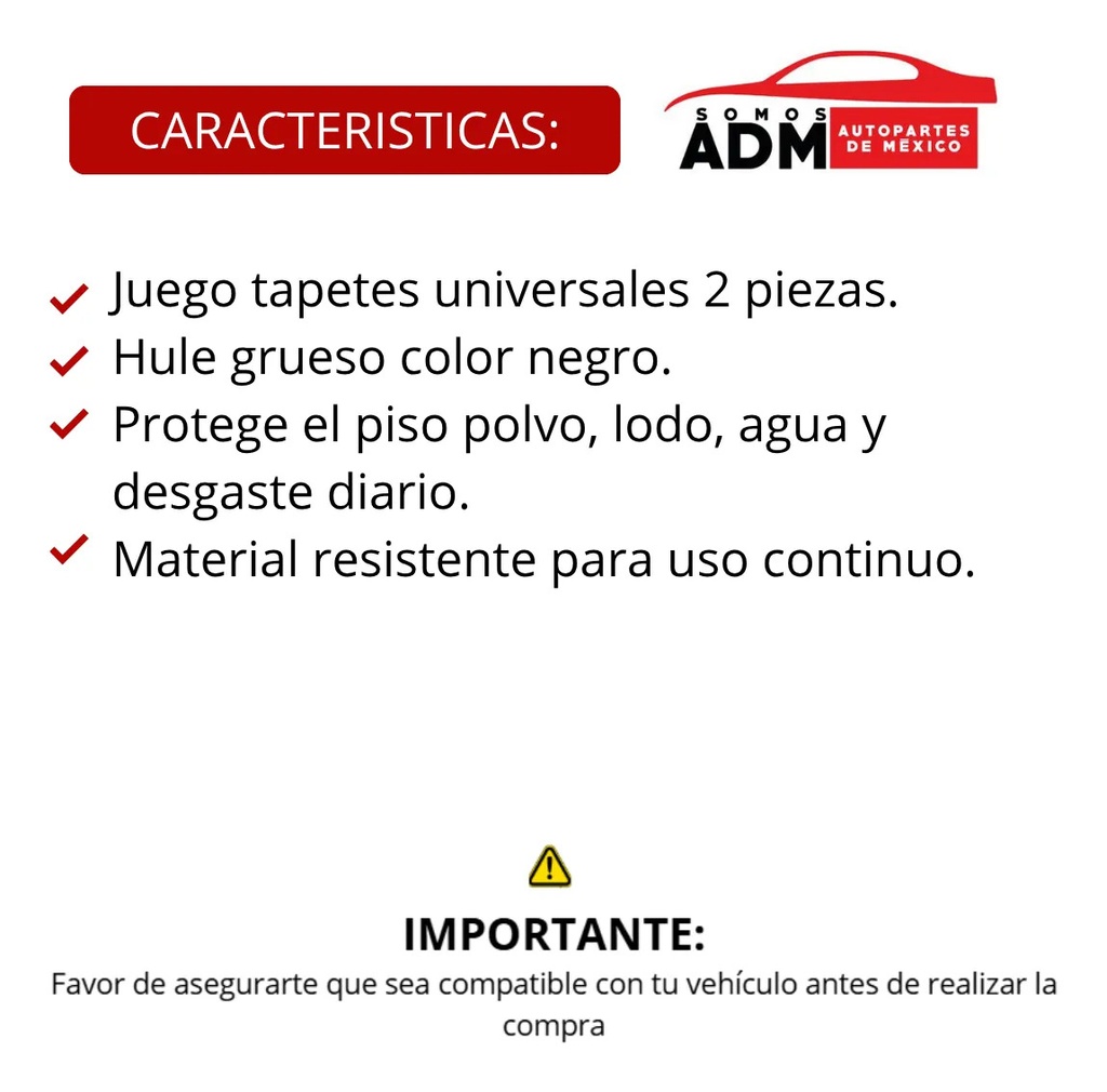TAPETE UNIVERSAL NEGRO HULE GRUESO 2PZ G