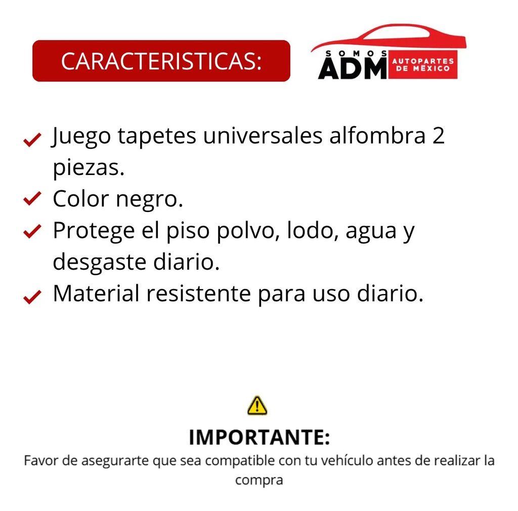 TAPETE UNIVERSAL ALFOMBRA NEGRO 2PZ CH