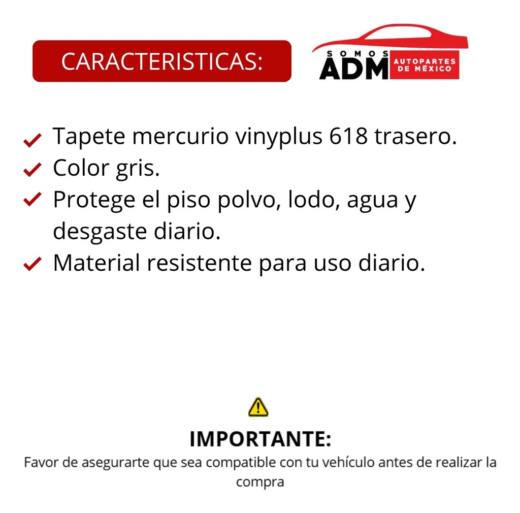 TAPETE MERCURIO VINYPLUS 618 1 PZA TRASERO GRIS