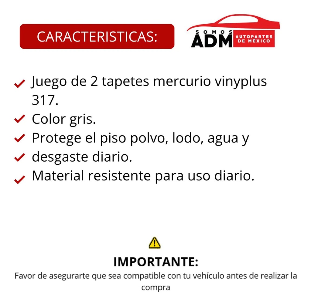 TAPETE MERCURIO VINYPLUS 317 PISO GRIS 2 PIEZAS