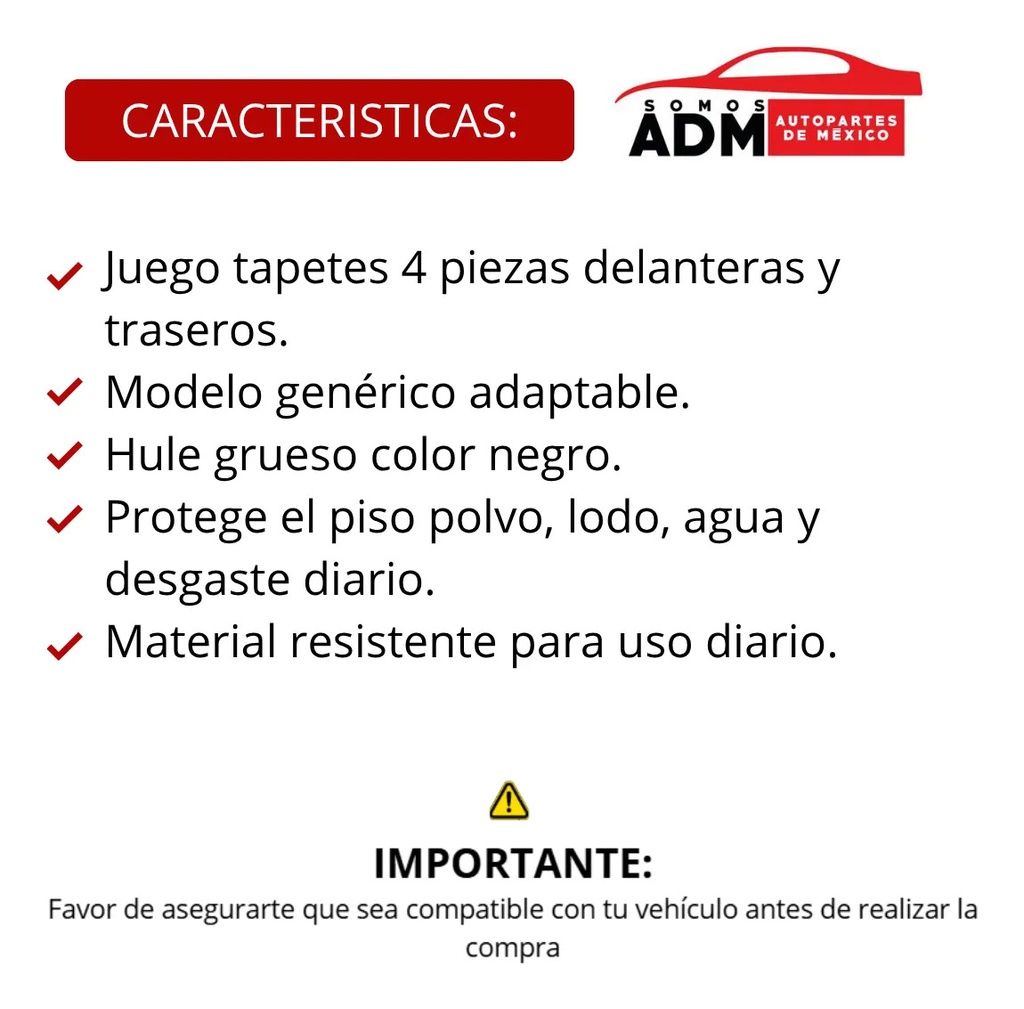 TAPETE HULE GRUESO GENERICO NEGRO 4PZ
