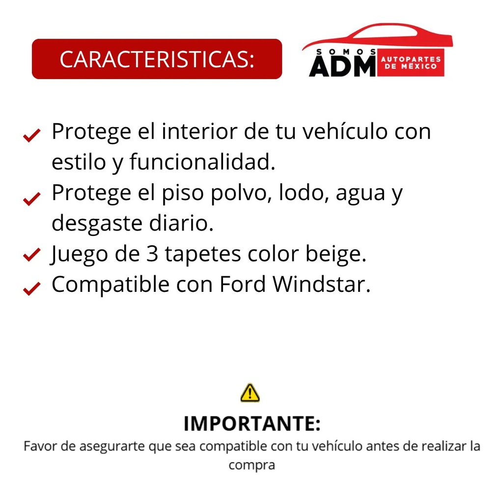 TAPETE BEIGE WINDSTAR (PASILLOS Y CAJUELA) 3 PIEZAS