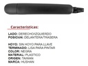 MANIJA EXTERIOR VW GOLF 00-09/JETTA A4 99-07/PASSAT 99-05/POLO 03-07/GOL 09-17/LUPO 05-09/CROSSFOX 07-14  ST IBIZA 03-17/CORDOBA 03-08/LEON 99-13/TOLEDO 99-12/ALTEA 05-14  VW SAVEIRO 10-18/SPORTVAN 07-09/JETTA CLASICO 08-15  SIN HOYO PARA LLAVE LISA PARA PINTAR NEGRA PLASTICO HUSHAN Derecho/Izquierd