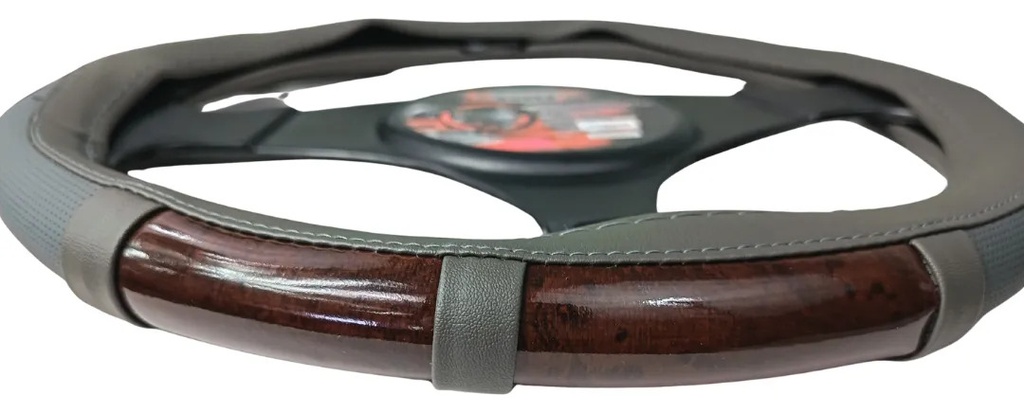 CUBRE VOLANTE VINIL GRIS/MADERA MEDIANO