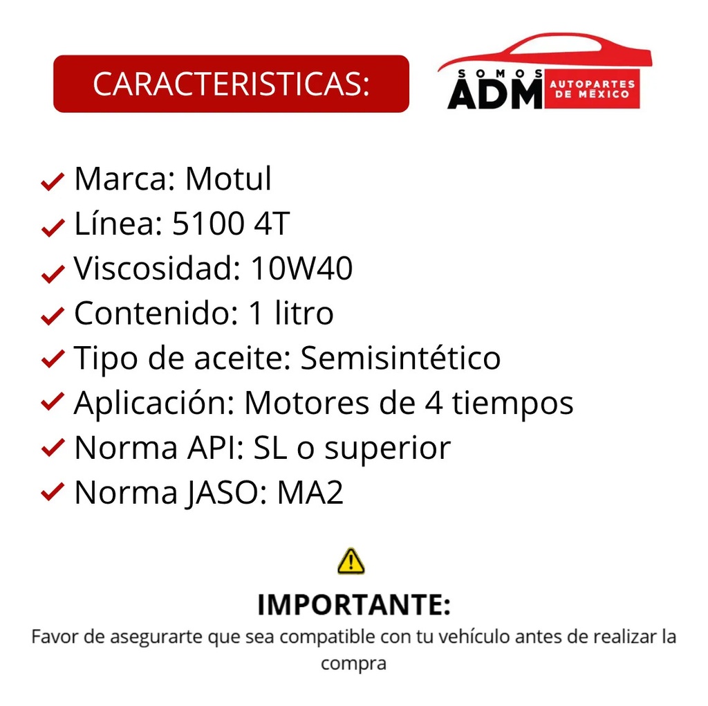 ACEITE MOTUL 4T 5100 10W40 1L SEMI-SINTETICO
